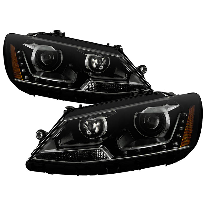 ( Akkon ) Volkswagen Jetta 11-18 Halogen Model Only ( Not Compatible With Xenon/HID Model )/Only fits sedan models DRL Projector Headlights - Low Beam-H7(Included) ; High Beam-H7(Included) ; Signal-PY21W(Included) - Black Smoked