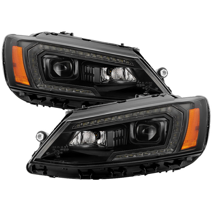 ( Akkon ) VW Jetta 11-18  Only fits sedan and Halogen Model Only ( Not Compatible With Xenon/HID Model ) Projector Headlights with Led Light Bar - Black