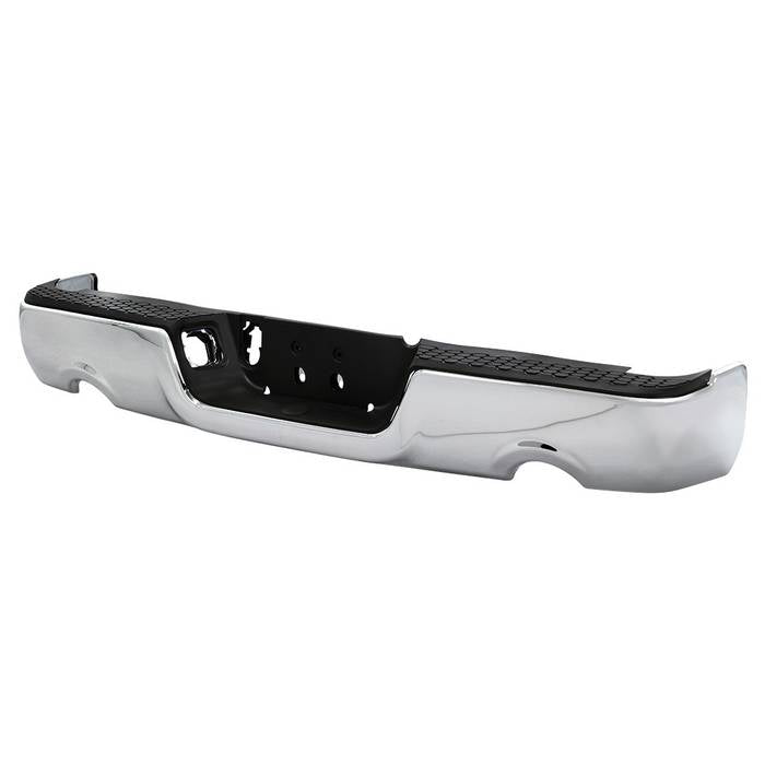 ( xTune ) Dodge Ram 1500 09-18 with Dual Exhaust Models Only ( Don‘t Fit Models with Parking Senor Hole ) OEM Style Steel Rear Bumper - Chrome ( Brackets  Hardware  And Step Pads All Included ) ( OEM Part # CH1103118 )