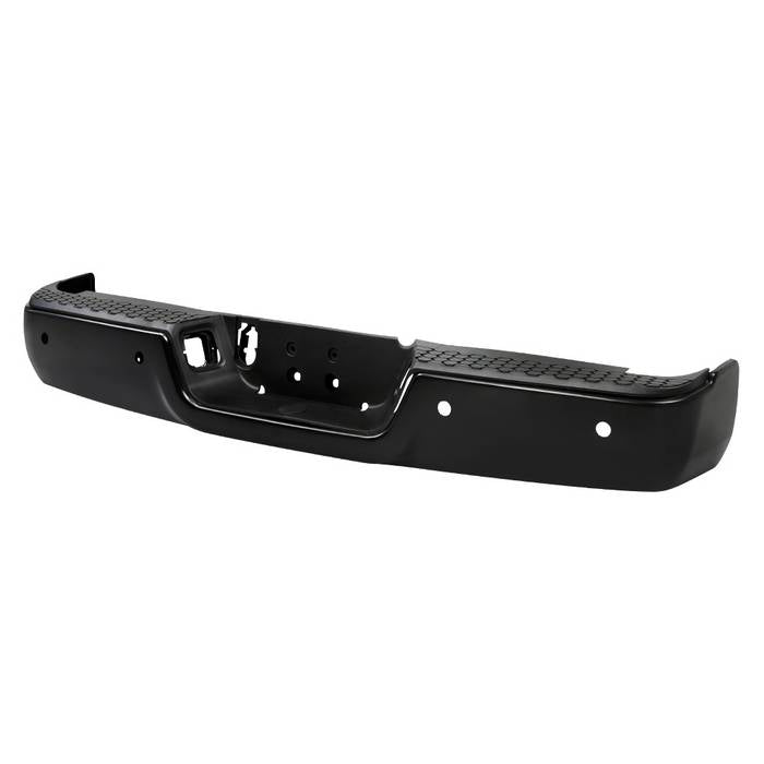 ( xTune ) Dodge Ram 1500 09-18 / Ram 2500 3500 10-12 with Parking Sensor Hole Only ( Don‘t Fit Dual Exhaust Models ) OEM Style Steel Rear Bumper - Black ( Brackets  Hardware  And Step Pads All Included ) ( OEM Part # CH1103121 )