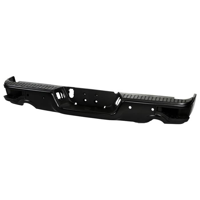 ( xTune ) Dodge Ram 1500 09-18 / Ram 2500 3500 10-12/ Ram 1500 Classic 19 with Parking Sensor Hole Only  Fit Dual Exhaust Models  Corner Step Style Steel Rear Bumper - Black ( Brackets  Hardware  And Step Pads All Included ) ( OEM Part # CH1103124P)