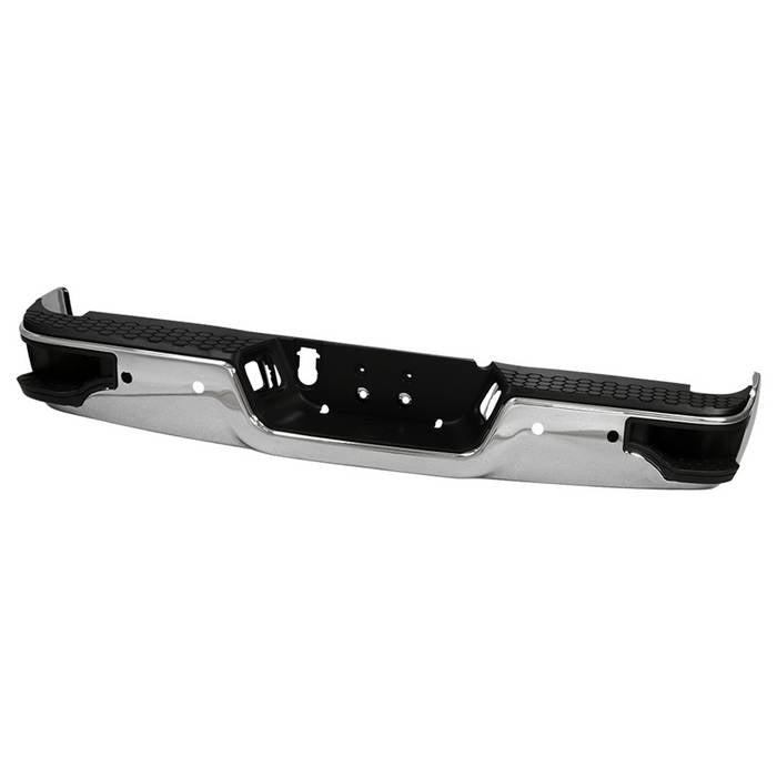 ( xTune ) Dodge Ram 1500 09-18 / Ram 2500 3500 10-12/ Ram 1500 Classic 19 with Parking Sensor Hole Only ( Don‘t Fit Dual Exhaust Models ) Corner Step Style Steel Rear Bumper - Chrome ( Brackets/Hardware/Step Pads All Included ) ( OEM Part # CH1103122 )