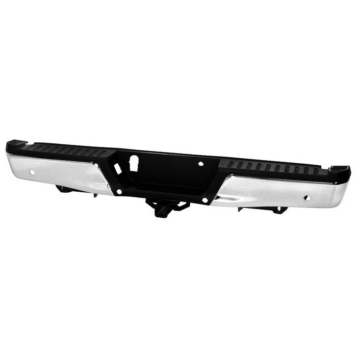 ( xTune ) Ford F150 Styeside 15-19 w/ Parking Sensor Holes & Hitch Rear Bumper Assembly ( Compatible with Heavy Duty Tow and Rear Park Sensor Model Only  Not Compatible Max Duty Tow Model and F150 Raptor Models) - Chrome