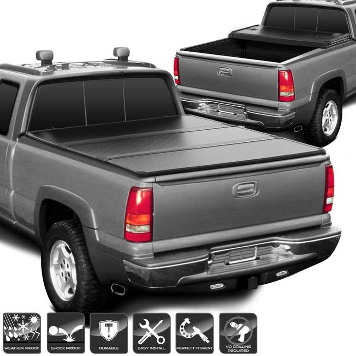 ( xTune ) Chevy / GMC C/K 1988-2002 78 inch Short Bed Hard Tri-Fold Tonneau Cover - Black