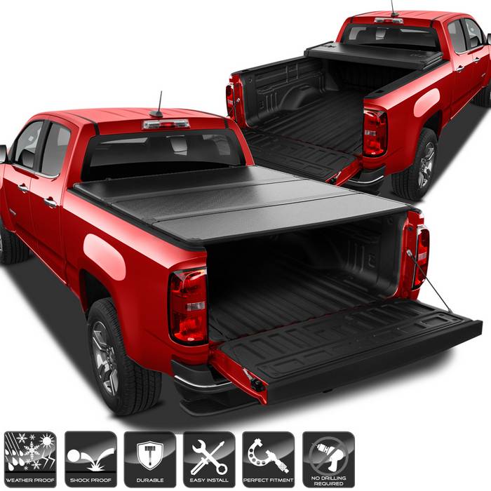 ( xTune ) Chevy Colorado 2015 - 2019 / GMC Canyon 2015 - 2019 60 inch Hard Tri-Fold Tonneau Cover - Black
