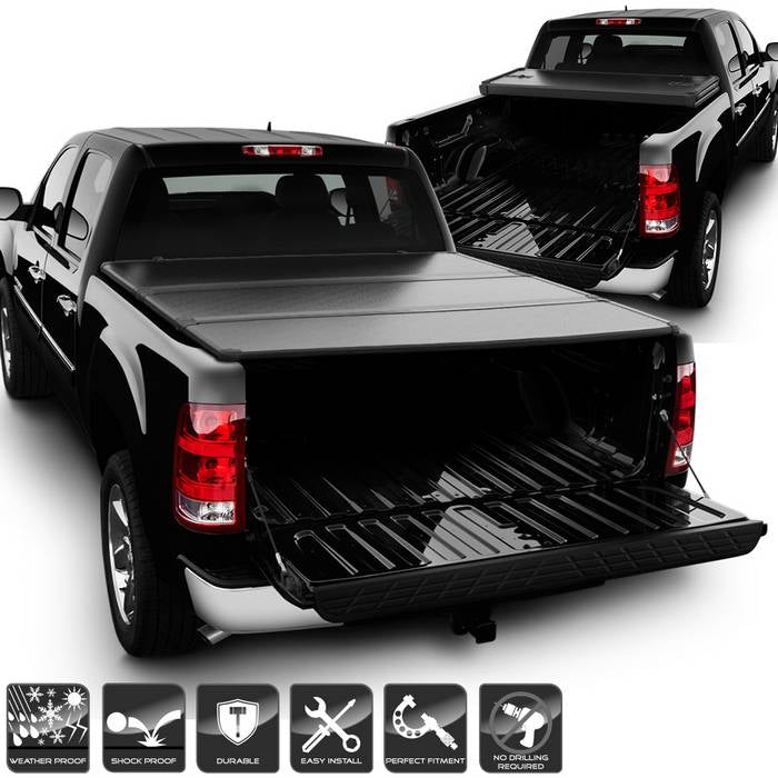 ( xTune ) Chevy Silverado/ GMC Sierra 1500 2004-2007 Crew Cab 68 inch Bed Hard Tri-Fold Style Tonneau Cover - Black