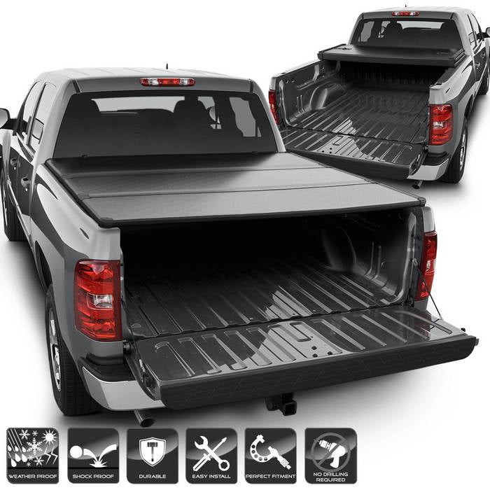 ( xTune ) Chevy Silverado / GMC Sierra 2007-2014 68 Inches Bed Hard Tri-Fold Style Tonneau Cover - Black