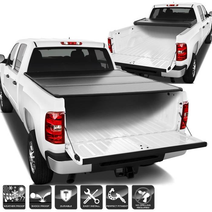 ( xTune ) Chevy Silverado / GMC Sierra 2007-2014 78 Inches Short Bed Hard Tri-Fold Style Tonneau Cover - Black