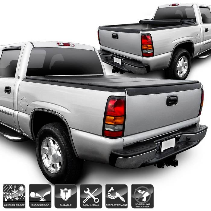 ( xTune ) Chevy Silverado / GMC Sierra 1999-2007 78 Inches Short Bed Hard Tri-Fold Style Tonneau Cover - Black