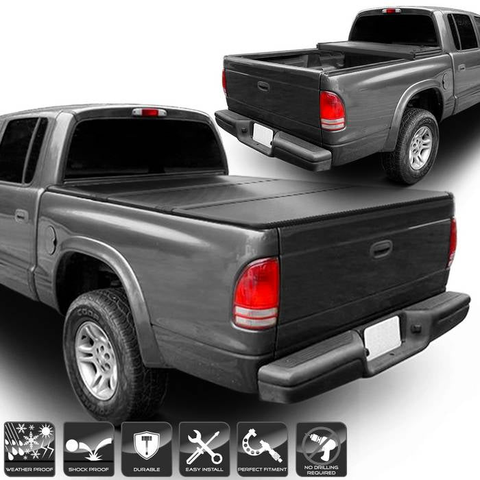 ( xTune ) Dodge Dakota 1997-2004 78 inch Short Bed Hard Tri-Fold Style Tonneau Cover - Black