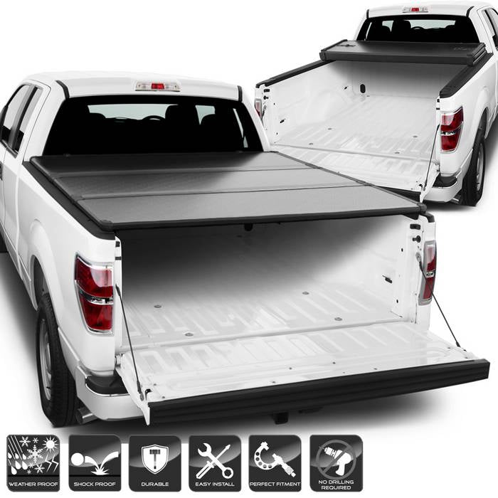 ( xTune ) Ford F150 2004-2014 78 Inches Short Bed ( Do Not Fit Flareside ) Hard Tri-Fold Style Tonneau Cover - Black