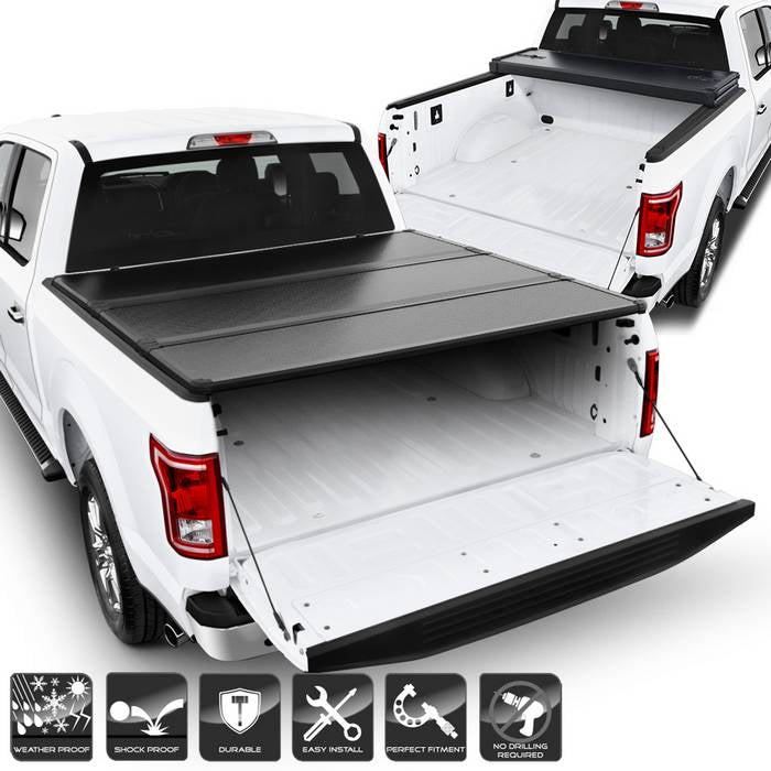 ( xTune ) Ford F150 Supercrew 2015-2018 Double Cab 66 Inches Bed Hard Tri-Fold Style Tonneau Cover - Black
