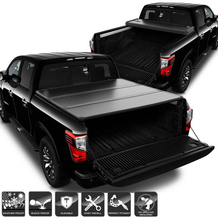 ( xTune ) Nissan Titan 2016-2018 67 inch Bed Hard Tri-Fold Style Tonneau Cover - Black