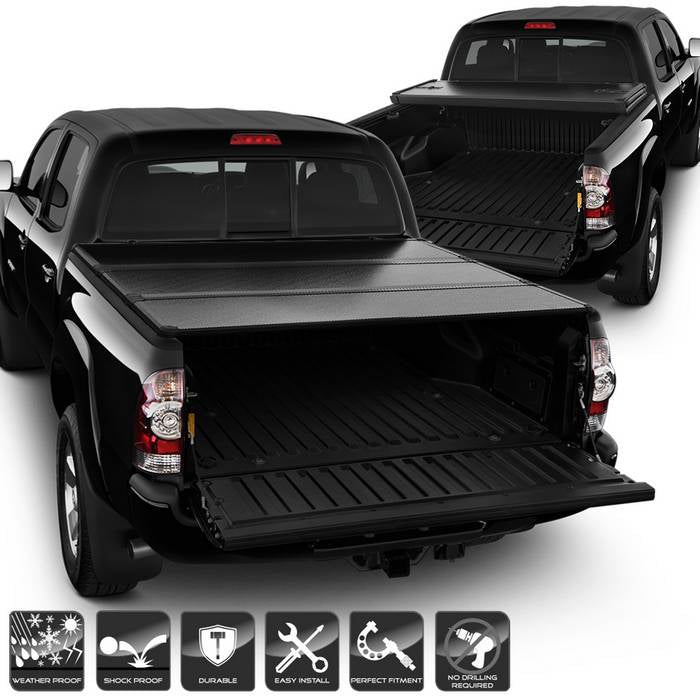 ( xTune ) Toyota Tacoma 2005-2015 60 Inches Bed Hard Tri-Fold Style Tonneau Cover - Black