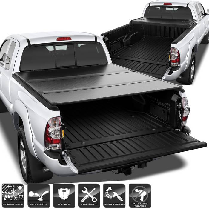 ( xTune ) Toyota Tacoma 2005 - 2015 72 inch Hard Tri-Fold Tonneau Cover - Black