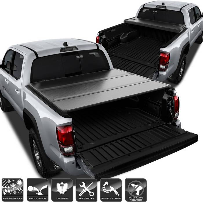 ( xTune ) Toyota Tacoma 2016-2018 SR5 Access Cab 60 inch Short Bed Hard Tri-Fold Style Tonneau Cover - Black