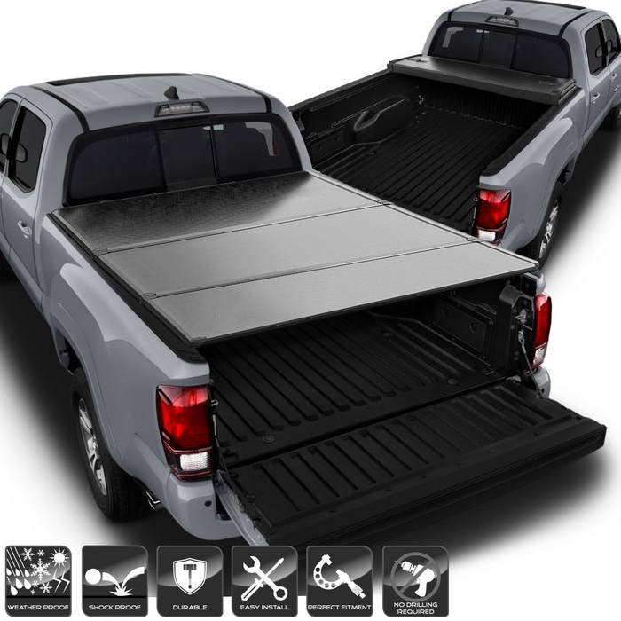 ( xTune ) Toyota Tacoma 2016-2017 TRD Double Cab 72 inch Short Bed Hard Tri-Fold Style Tonneau Cover - Black