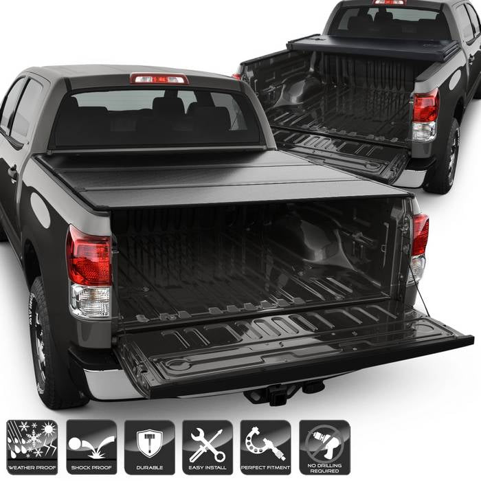 ( xTune ) Toyota Tundra 2007-2013 66 Inches Crew Max Bed Hard Tri-Fold Style Tonneau Cover - Black