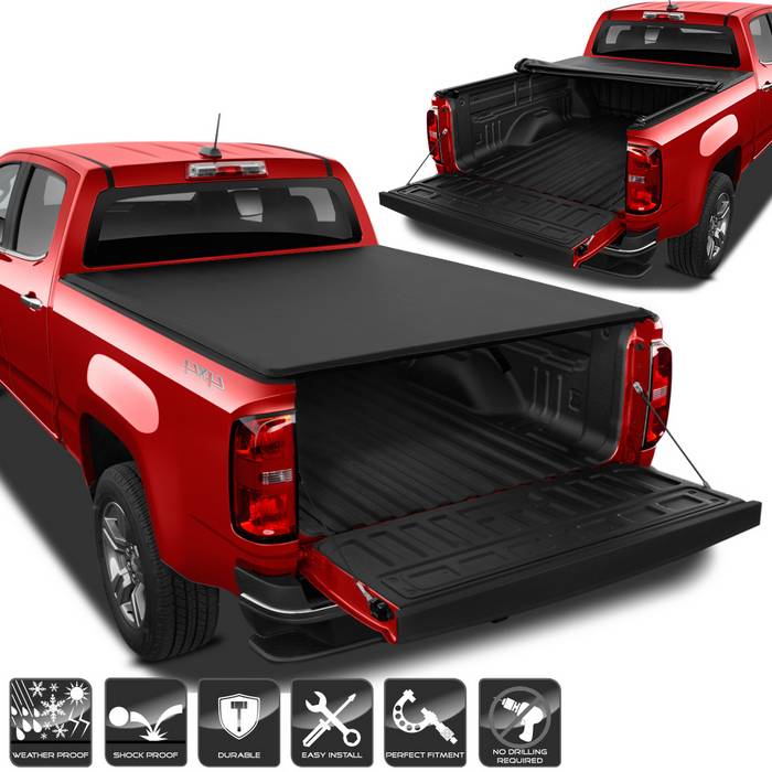 ( xTune ) Chevy Colorado 2015-2018 Crew Cab 60 inch  Short Bed Roll Up Style Tonneau Cover - Black