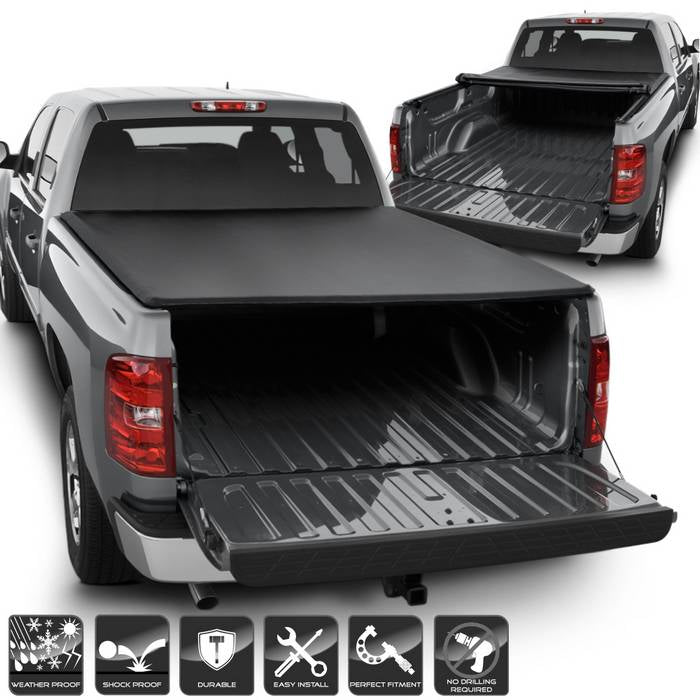 ( xTune ) Chevy Silverado / GMC Sierra 2007-2014 78 inch  Short Bed Roll Up Style Tonneau Cover - Black