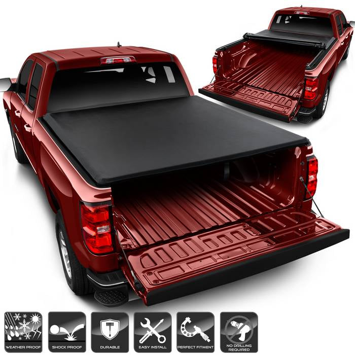 ( xTune ) Chevy Silverado 1500 2014-2018 LT 1.5 Cab / Single cab 2500 Silverado LT Crew Cab Double Cab 77 inch  Short Bed Roll Up Style Tonneau Cover - Black