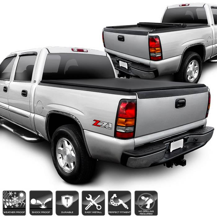 ( xTune ) Chevy Silverado / GMC Sierra 1999-2007 78 inch  Short Bed Roll Up Style Tonneau Cover - Black