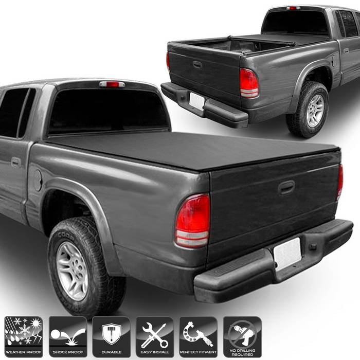 ( xTune ) Dodge Dakota 1997-2004 78 inch  Short Bed Roll Up Style Tonneau Cover - Black