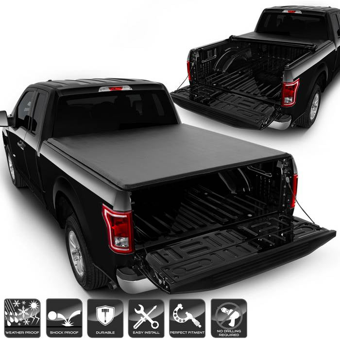 ( xTune ) Ford F150 Supercrew 2015-2018 Double Cab 66 inch  Bed Roll Up Style Tonneau Cover - Black