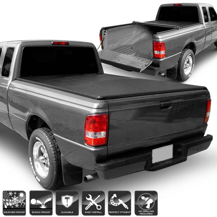 ( xTune ) Ford Ranger 1993-2011 Flareside/Splash 72 inch  Bed Roll Up Style Tonneau Cover - Black