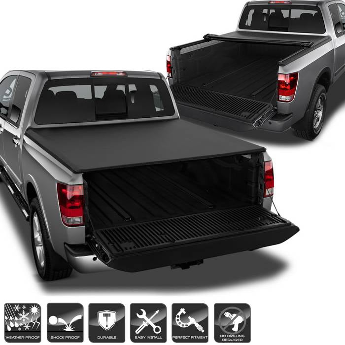 ( xTune ) Nissan Titan 2004-2015 67 inch  Bed Roll Up Style Tonneau Cover - Black