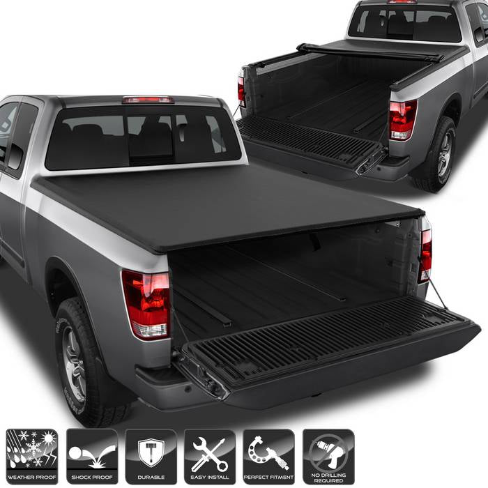 ( xTune ) Nissan Titan 2004-2015 78 inch  Bed Roll Up Style Tonneau Cover - Black