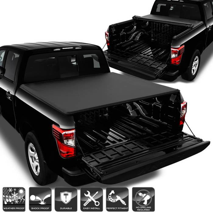 ( xTune ) Nissan Titan 2016-2018 67 inch  Bed Roll Up Style Tonneau Cover - Black