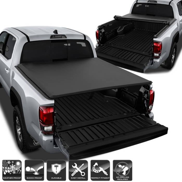 ( xTune ) Toyota Tacoma 2016-2018 SR5 Access Cab 60 inch  Short Bed Roll Up Style Tonneau Cover - Black