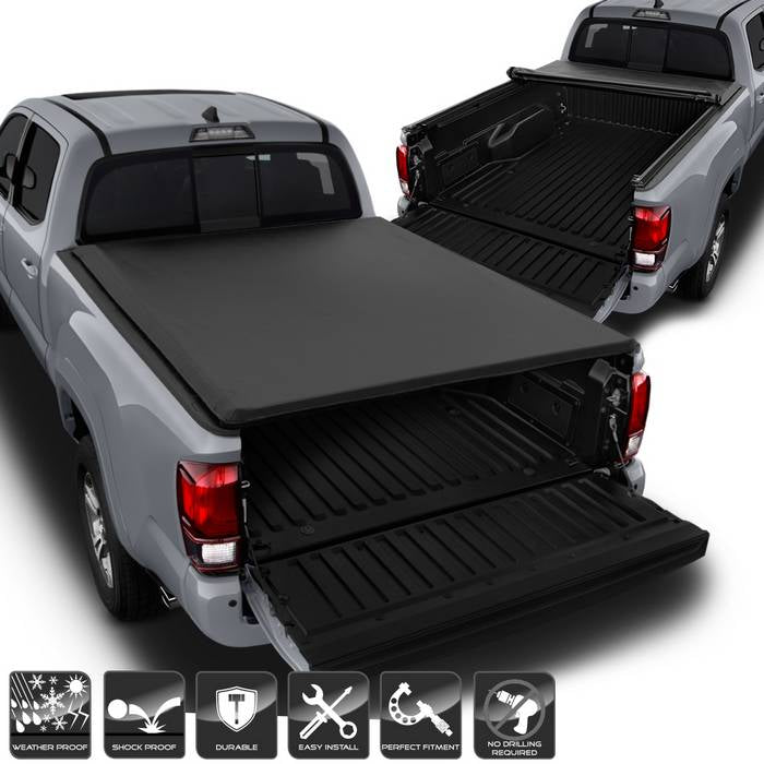 ( xTune ) Toyota Tacoma 2016-2017 TRD Double Cab 72 inch  Short Bed Roll Up Style Tonneau Cover - Black