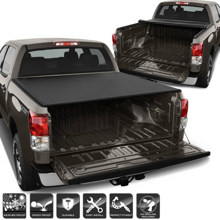 ( xTune ) Toyota Tundra 2007-2013 66 inch  Crew Max Bed Roll Up Style Tonneau Cover - Black