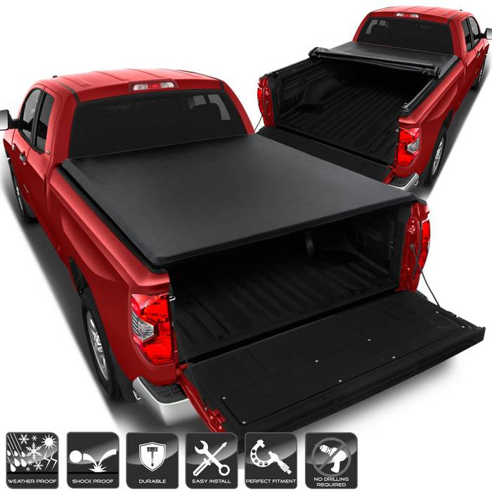 ( xTune ) Tundra SR5 2014-2018 DBC Cab Single Cab 77 inch  Short Bed Roll Up Style Tonneau Cover - Black